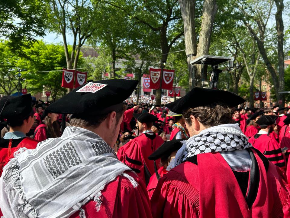 Group of graduates walk out of Harvard commencement chanting ‘Free, free Palestine’