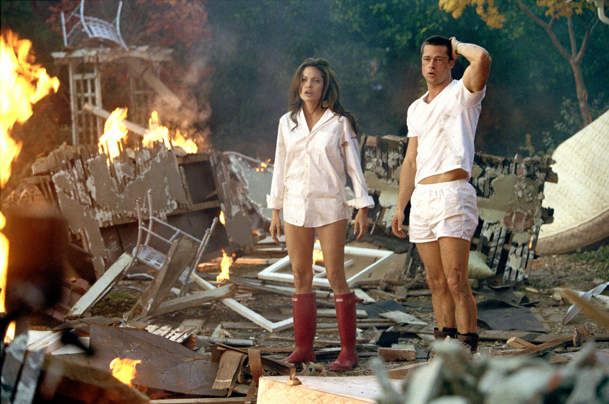 Brad Pitt and Angelina Jolie star in Mr. & Mrs. Smith. 