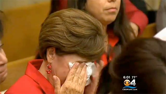 Trapaga’s mother, Myriam Benitez, said “truth triumphed over lies.” Photo: CBS Miami.