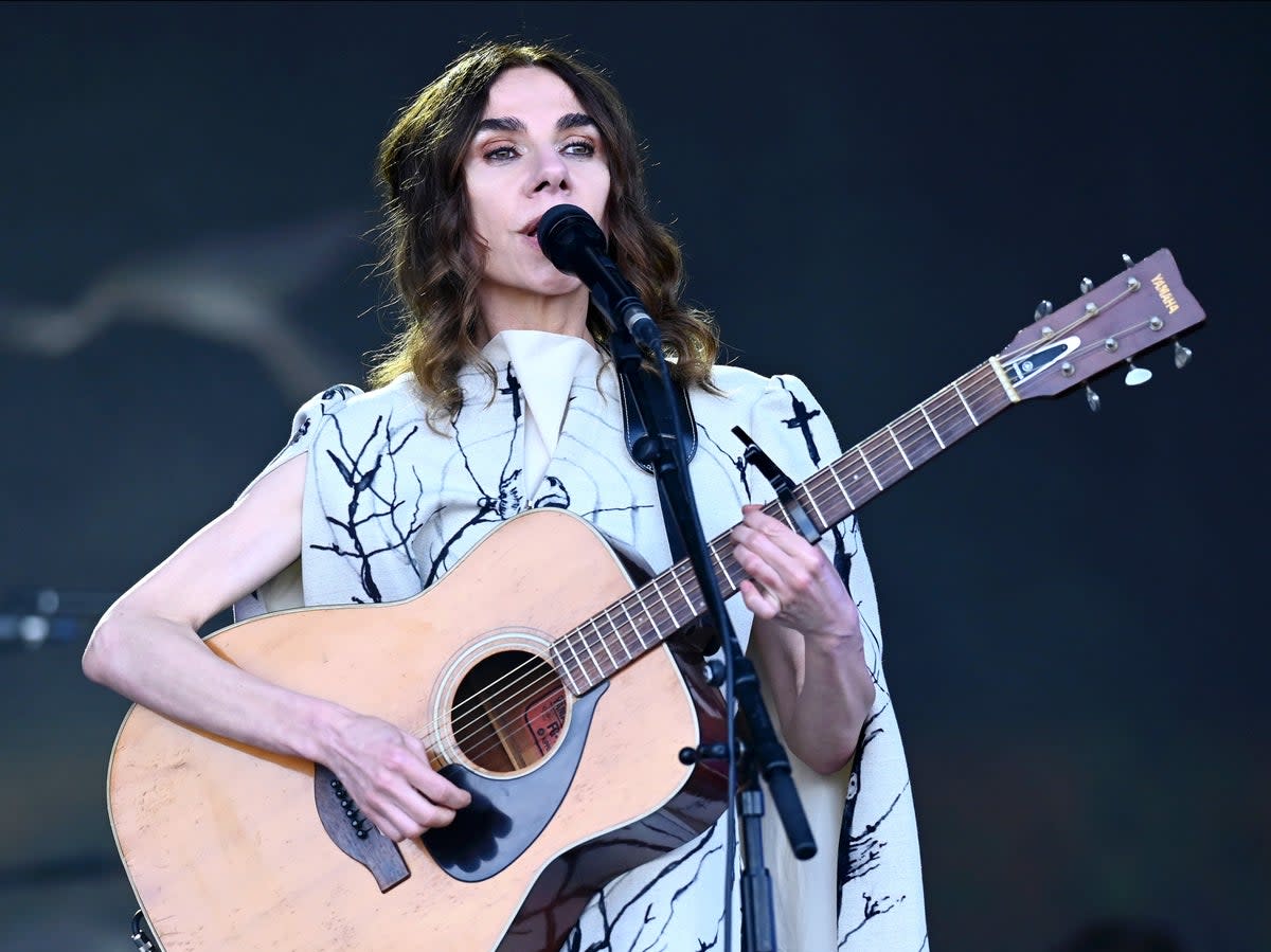 PJ Harvey performs on the Pyramid Stage at Glastonbury Festival 2024, Friday 28 June (Getty)