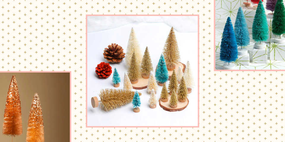 <p>It's no wonder people still really love bottle brush Christmas trees — with their vintage, handmade style, these little trees are a reminder of our childhood. Many of us associate them with the <a href="https://www.goodhousekeeping.com/home/craft-ideas/g2996/trash-to-treasure-christmas-crafts/" rel="nofollow noopener" target="_blank" data-ylk="slk:Christmas crafts;elm:context_link;itc:0;sec:content-canvas" class="link ">Christmas crafts</a> we'd make at home or school as kids, or the miniature Christmas villages our friends and families would set up around the holidays. </p><p>Whether you're going all-out on vintage decorations with <a href="https://www.goodhousekeeping.com/holidays/christmas-ideas/g29074410/best-christmas-blow-molds/" rel="nofollow noopener" target="_blank" data-ylk="slk:Christmas blow molds;elm:context_link;itc:0;sec:content-canvas" class="link ">Christmas blow molds</a> and other nostalgia, keeping things elegant with <a href="https://www.goodhousekeeping.com/holidays/christmas-ideas/g29022426/best-white-christmas-trees/" rel="nofollow noopener" target="_blank" data-ylk="slk:white Christmas decorations;elm:context_link;itc:0;sec:content-canvas" class="link ">white Christmas decorations</a> or just looking to spruce up your living space with some simple and affordable <a href="https://www.goodhousekeeping.com/holidays/christmas-ideas/g2707/decorated-christmas-trees/" rel="nofollow noopener" target="_blank" data-ylk="slk:decorations;elm:context_link;itc:0;sec:content-canvas" class="link ">decorations</a>, these bottle brush trees will fit right in. To help you shop smart for the precise trees you have in mind, we've rounded up the best places you can find bottle brush trees online this season. Some of these retailers are online-only, while others have a mix of online and in-store shopping for you to choose from. (Some brick-and-mortar retailers like Michaels and World Market will also let you order online for in-store pick-up). </p><p>These little trees are perfect for decorating your mantle, dining table or playroom, or for building out your own Christmas village. Whether you want traditional trees in neutral shades, playful trees in bright pastels or glittering gold and silver, bauble-covered and snow-flocked branches or unique rainbow and ombre options, these retailers have your back.</p><p><em>For more Christmas ideas, check out the Good Housekeeping 2021 Holiday Guide for holiday decor ideas</em><em>, <a href="https://www.goodhousekeeping.com/holidays/christmas-ideas/g2725/christmas-games/" rel="nofollow noopener" target="_blank" data-ylk="slk:Christmas games and activities;elm:context_link;itc:0;sec:content-canvas" class="link ">Christmas games and activities</a></em><em>, <a href="https://www.goodhousekeeping.com/holidays/christmas-ideas/g745/christmas-desserts/" rel="nofollow noopener" target="_blank" data-ylk="slk:holiday recipes;elm:context_link;itc:0;sec:content-canvas" class="link ">holiday recipes</a> </em><em>and <a href="https://www.goodhousekeeping.com/holidays/christmas-ideas/g28820530/most-popular-gifts-2019/" rel="nofollow noopener" target="_blank" data-ylk="slk:popular gift ideas.;elm:context_link;itc:0;sec:content-canvas" class="link ">popular gift ideas.</a></em></p>