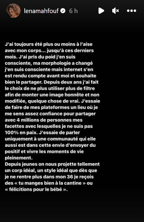 Le message de Léna Situations sur Instagram. 1/2