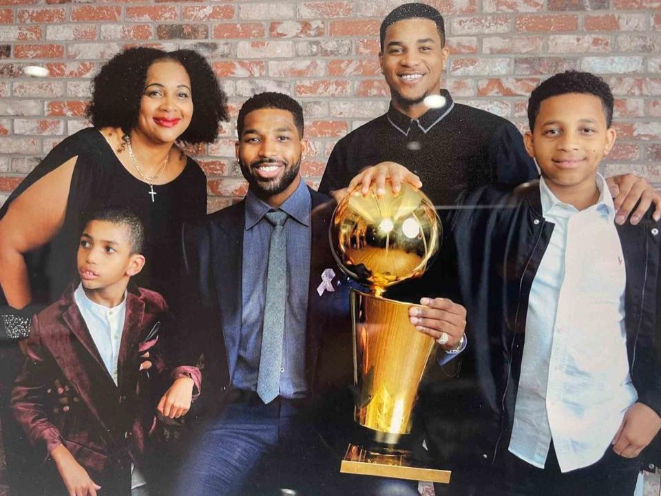 <p>Tristan Thompson Instagram</p> Tristan Thompson with his family: mom Andrea and brothers Dishawn, Daniel and Amari