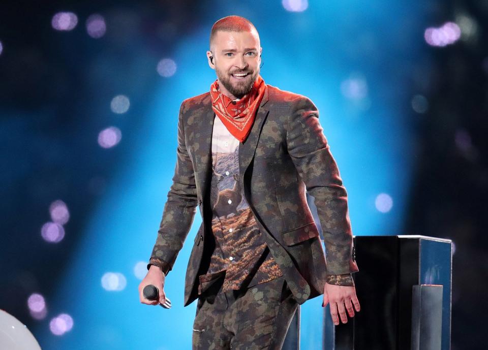 Justin Timberlake performs onstage during the Pepsi Super Bowl LII Halftime Show