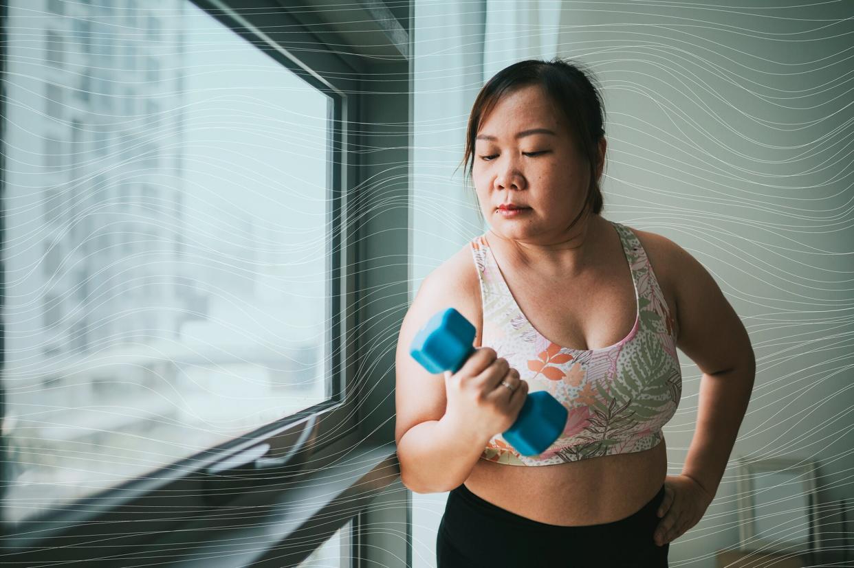 a woman working out at home