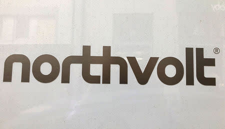 Northvolt logo is pictured in the Northvolt office in Stockholm, Sweden June 14, 2018. REUTERS/Esha Vaish/File Photo