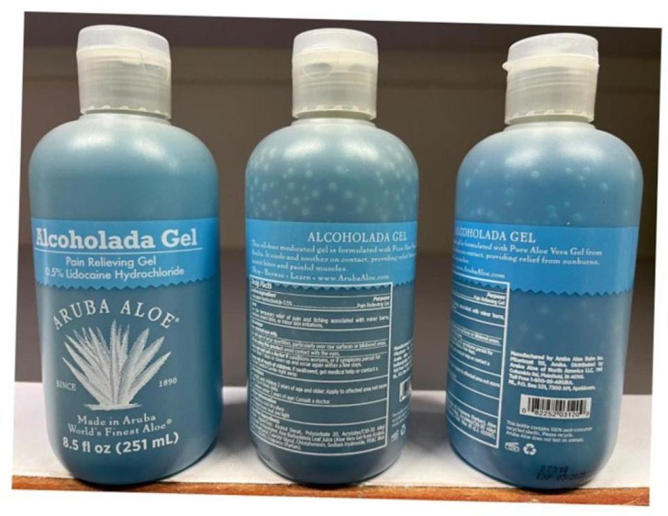 Image of recalled Alcoholada Gel Aruba Aloe. / Credit: Food and Drug Administration