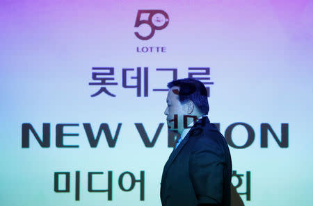 Hwang Kag-gyu, head of Lotte Corporate Innovation Office, attends a news conference in Seoul, South Korea, April 3, 2017. REUTERS/Kim Hong-Ji