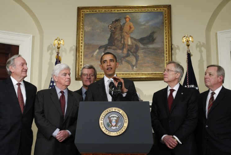 President Barack Obama makes remarks about his meeting with Democratic senators on health care legislation in the Roosevelt Room at the White House in Washington, D.C., on Dec. 15, 2009. (Photo: Jim Young/Reuters)