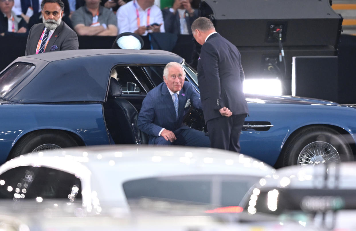 BIRMINGHAM, ENGLAND - JULY 28: Prince Charles, Prince of Wales attends the 2022 Commonwealth Games opening ceremony at Alexander Stadium on July 28, 2022 in Birmingham, England. (Photo by Karwai Tang/WireImage)