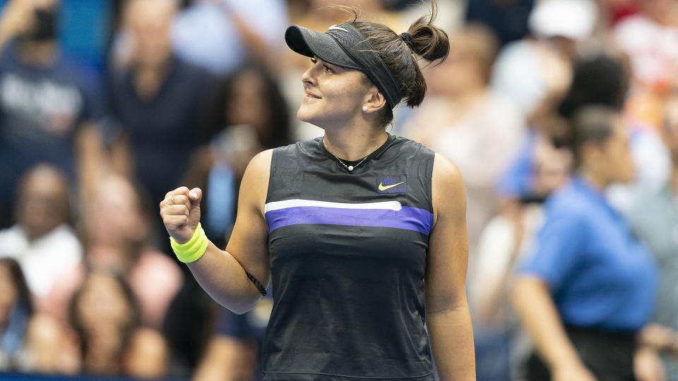 NEW YORK, USA - SEPTEMBER 7: Bianca Andreescu of Canada in action against Serena Williams (not seen) of USA during US Open Championships women's singles final match at Billie Jean King National Tennis Center in New York, United States on September 7, 2019. (Photo by Lev Radin/Anadolu Agency via Getty Images) 