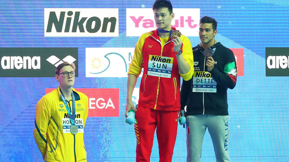 Mack Horton refused to take the podium with Sun Yang at the world championships. (Photo by Maddie Meyer/Getty Images)