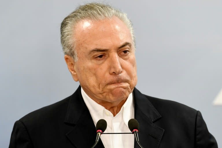 Brazilian President Michel Temer makes a statement at Planalto Palace in Brasilia, Brazil, on May 20, 2017