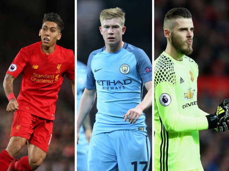 Roberto Firmino, Kevin De Bruyne and David De Gea