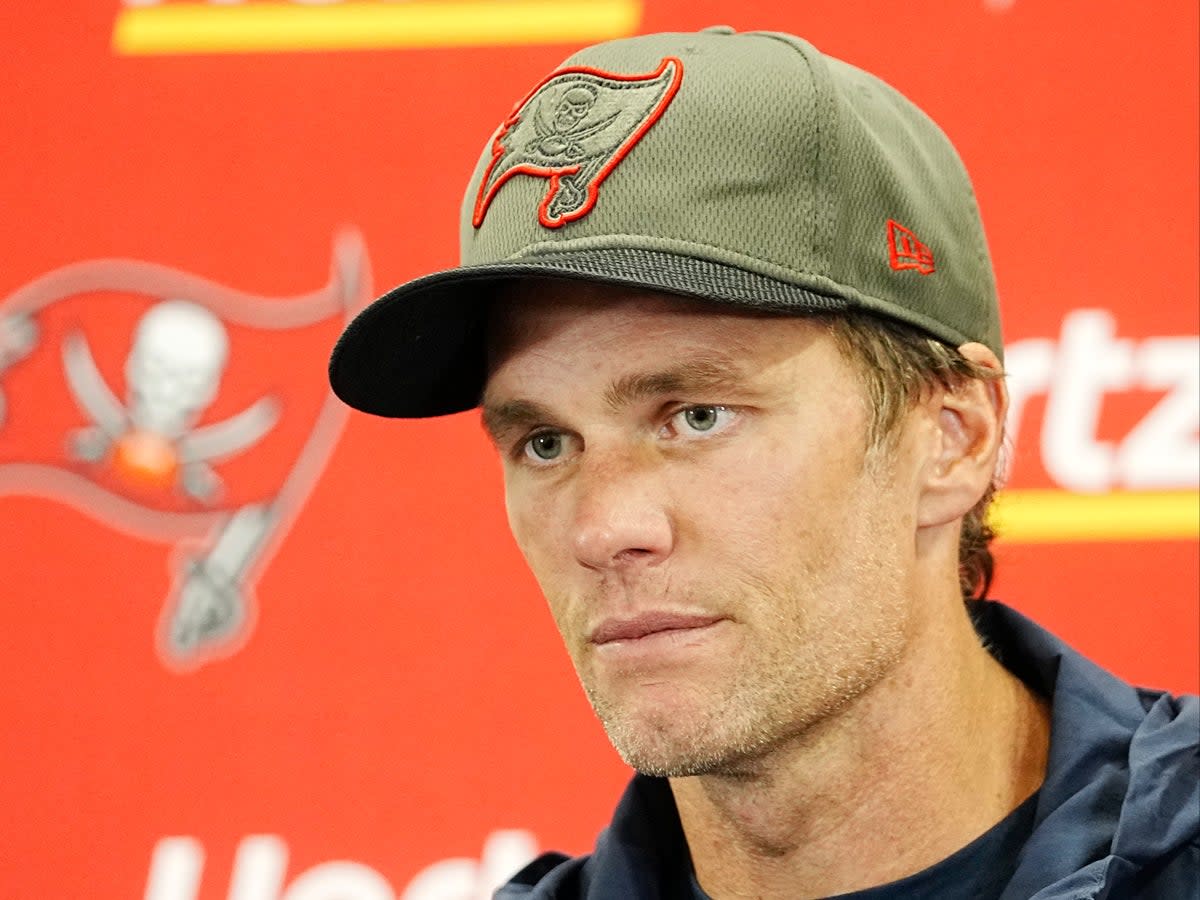 Tampa Bay Buccaneers quarterback Tom Brady talks to the media on 23 October 2022 (AP Photo/Rusty Jones)