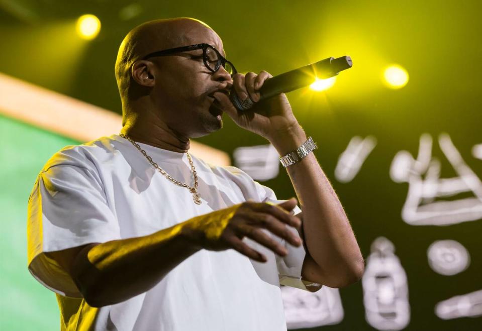 Longtime West Coast rapper Warren G performs “Do You See” at Snoop Dogg’s High School Reunion Tour on Friday, Aug. 25, 2023, at Golden 1 Center in Sacramento. “When I count to three, say happy birthday Nate D O double-G,” he said to the crowd later, memorializing former co-performer Nate Dogg, who died in 2011. Along with Snoop Dogg, performers at the concert were Wiz Khalifa, Too $hort, Berner and DJ Drama.