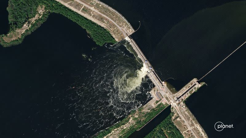 A satellite image shows Nova Kakhovka Dam in Kherson region