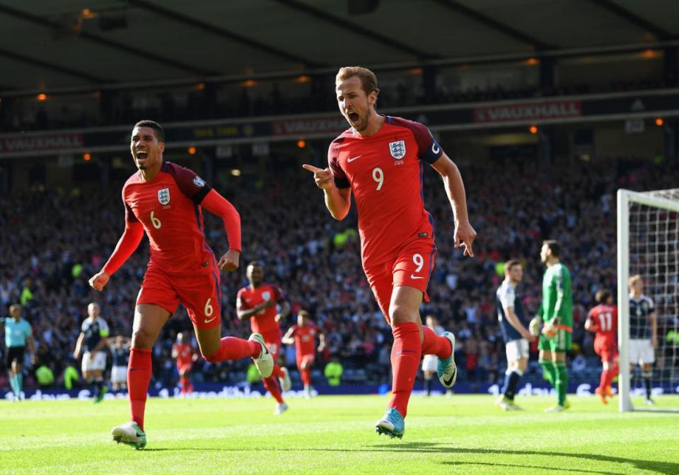 Kane captained England for the first time in 2017, against Scotland at Hampden Park (The FA via Getty Images)