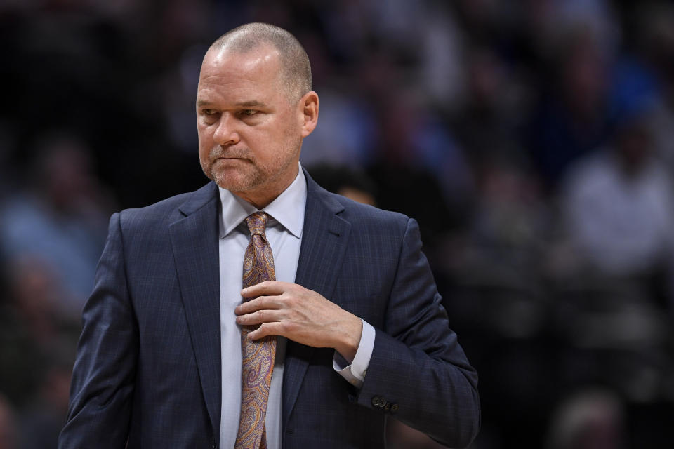 DENVER, CO - MARCH 3: Michael Malone of the Denver Nuggets works against the Golden State Warriors during the second quarter on Tuesday, March 3, 2020. (Photo by AAron Ontiveroz/MediaNews Group/The Denver Post via Getty Images)