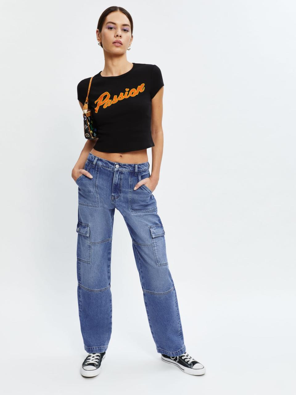 <p>The <span>Passion Baby Tee</span> ($38) with <span>Mckenna Mid Rise Slouch Cargo Jeans</span> ($148)</p>