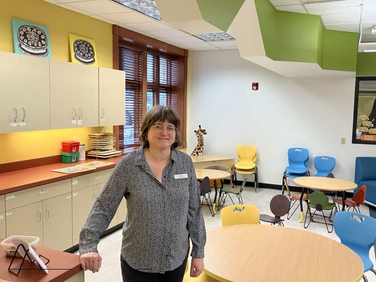 Library director Melita Tunnicliff at the renovated children’s area on Friday, March 8, 2024 (photo by Jonathan Turner).