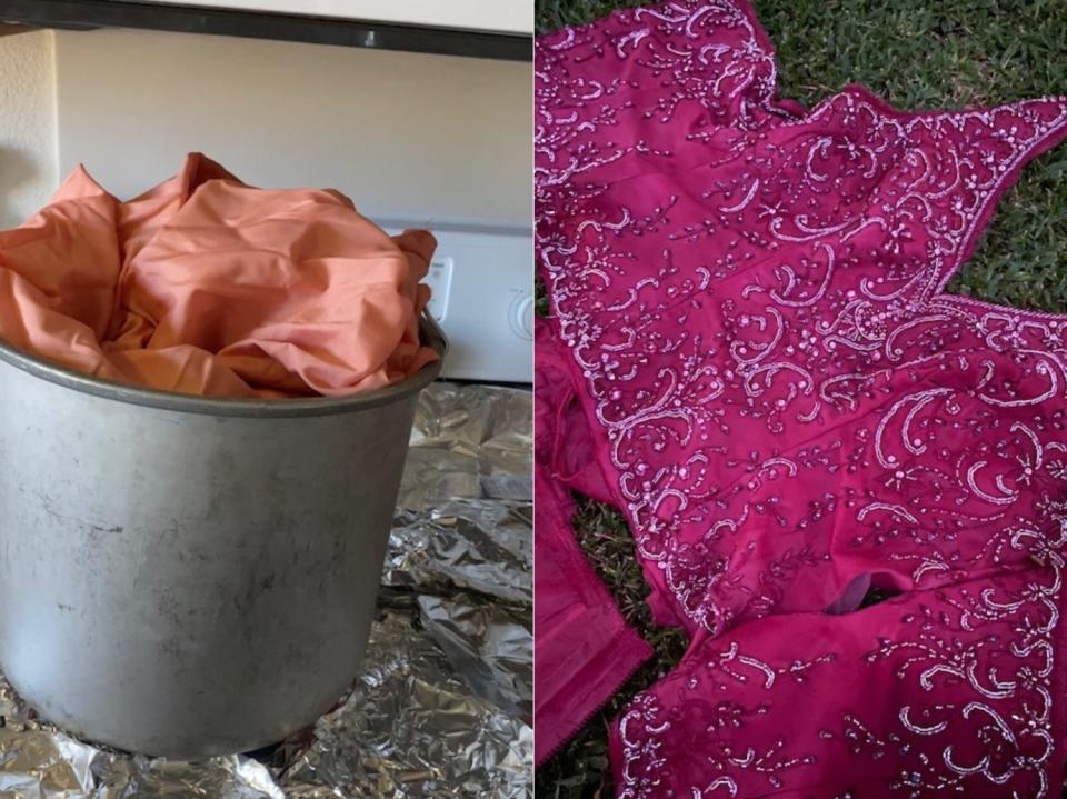 After letting the dress sit a pot of boiling hot water and red dye, the color turned out exactly how Trantham wanted.