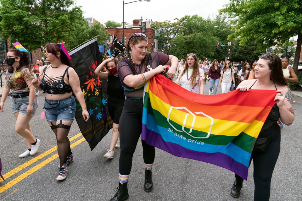 LGBTQ participants march in downtown to recognize the rich culture of Washington, Saturday, June 12, 2021, in Washington.