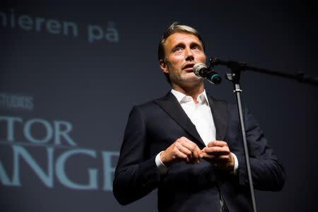 Danish actor Mads Mikkelsen speaks at the opening of the Copenhagen Film Festival in Copenhagen October 27, 2016. Scanpix Denmark/Martin Sylvest/via Reuters