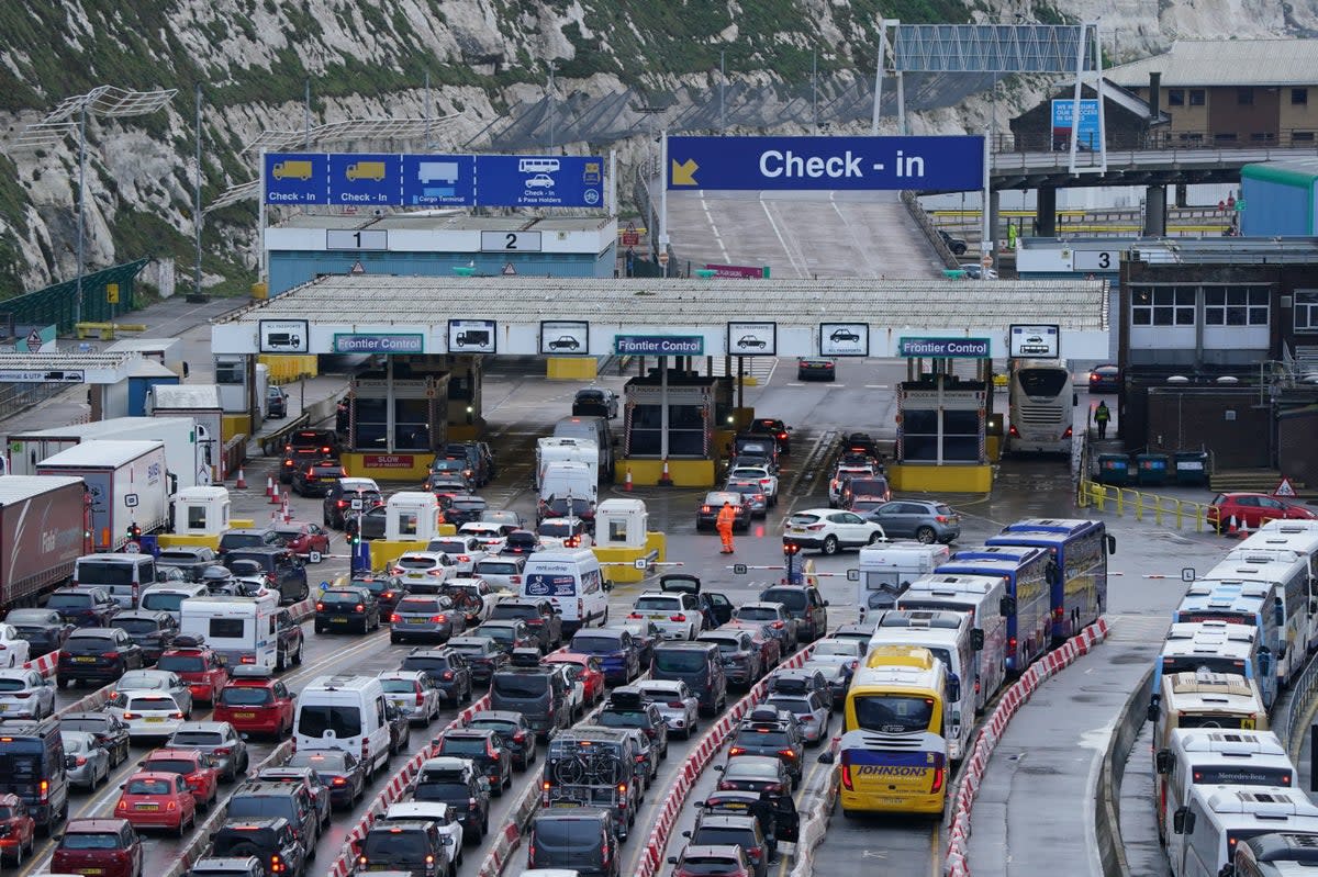 Traffic queueing at the Port of Dover on Saturday  (PA)