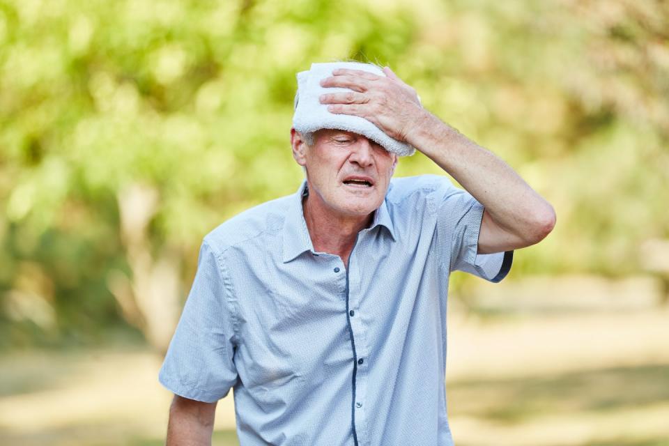 Dehydration is a risk for delirium. <a href="https://www.shutterstock.com/image-photo/senior-man-bad-circulation-cools-his-408923980" rel="nofollow noopener" target="_blank" data-ylk="slk:Shutterstock;elm:context_link;itc:0;sec:content-canvas" class="link ">Shutterstock</a>