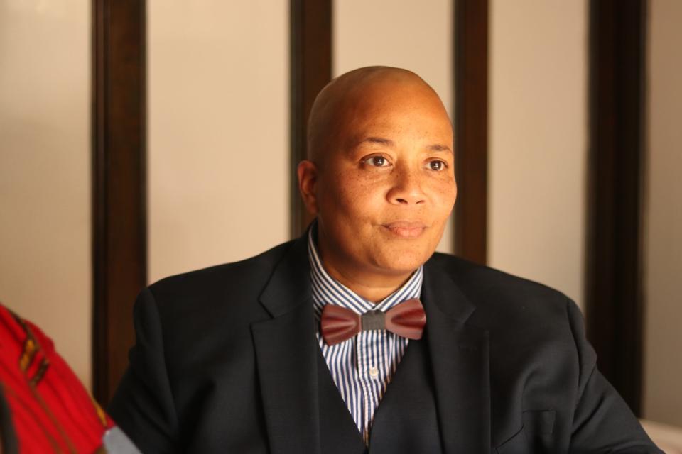 Trinette Johnson-Williams listens to her wife speaking about U.S. Supreme Court Justice Clarence Thomas' concurring opinion suggesting the court should also look into rulings that guarantee rights such as gay marriage. The couple were preparing for OUTMemphis' Queer Prom the day following the Dobbs decision.