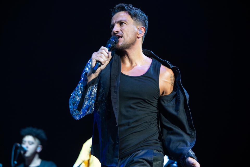 LONDON, ENGLAND - OCTOBER 11:  Peter Andre performs at Stepback The 90's Concert at SSE Arena Wembley on October 11, 2018 in London, England.  (Photo by Lorne Thomson/Redferns)