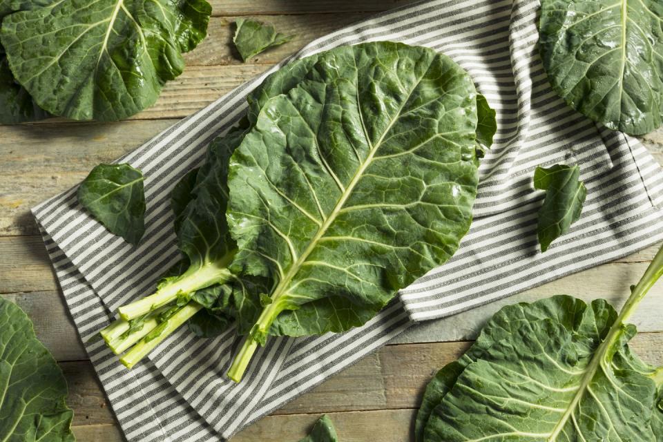 raw green organic collard greens ready to cook