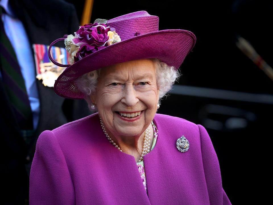 Queen Elizabeth II after opening the Argyll and Sutherland Highlanders Regimental Museum during a visit to Stirling Castle on June 29, 2021, in Stirling, Scotland.