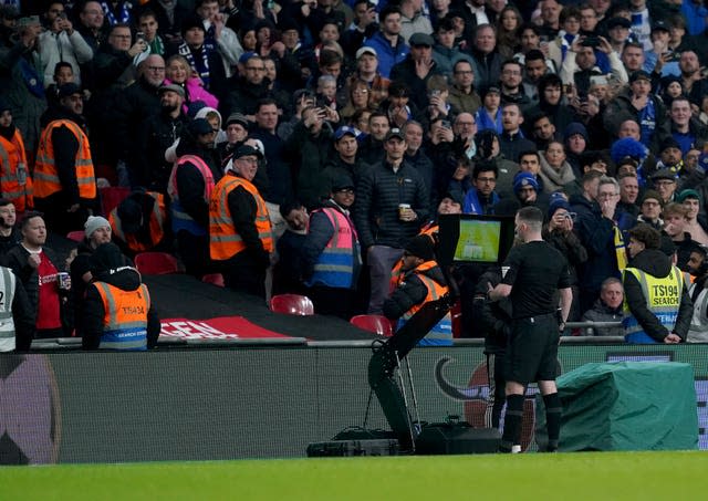 Chris Kavanagh ruled out an earlier Van Dijk effort after a VAR review (Adam Davy/PA)