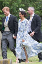 <p>For the wedding of Celia McCorquodale in Lincolnshire, the Duchess wore a relaxed, floral Oscar de la Renta dress with an M&S fascinator. <em>[Photo: Geoff Robinson Photography]</em> </p>