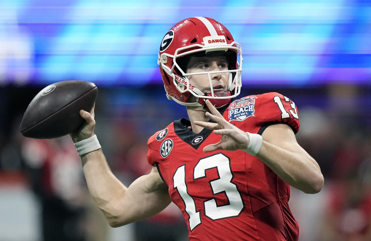 Stetson Bennett was drafted by the Rams in the fourth round of the 2023 NFL Draft on Saturday. (AP Photo/Brynn Anderson, File)