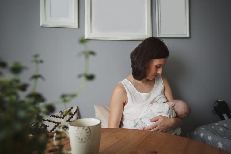 <span class="caption">It is illegal for anyone to ask a breastfeeding woman to leave a public place, but despite this, many women still find breastfeeding out of the house challenging.</span> <span class="attribution"><a class="link " href="https://www.shutterstock.com/image-photo/young-beautiful-woman-breastfeeding-little-baby-1029287806?src=y3YDVRuiHydKAhGA631m0Q-2-23" rel="nofollow noopener" target="_blank" data-ylk="slk:Shutterstock/Irina Polonina;elm:context_link;itc:0;sec:content-canvas">Shutterstock/Irina Polonina</a></span>
