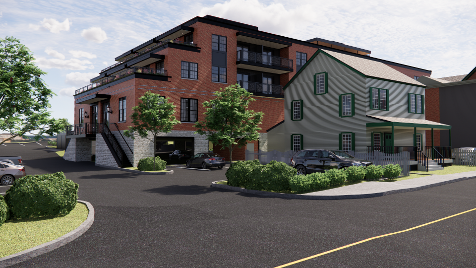 A rendering shows a view from Hamilton Street of the hotel and restaurant proposed for the former site of the Doylestown Borough Hall and Central Bucks Regional Police station building.