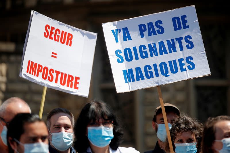 Demonstration in front of Robert Debre hospital in Paris