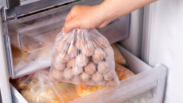 Frozen meatballs in a bag