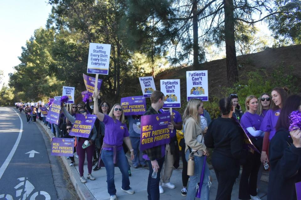 Hundreds of nurses and health care professionals at Los Robles Regional Medical Center in Thousand Oaks started a five-day strike Wednesday.