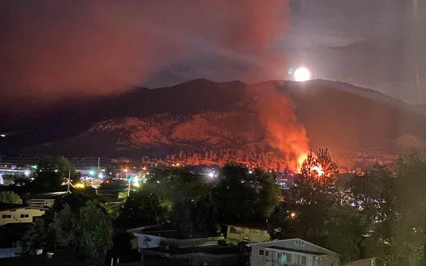 A fire at the Sacred Heart Church on Penticton Indian Band lands is seen burning early on June 21. - Aileen Macasaet Maningas/Facebook