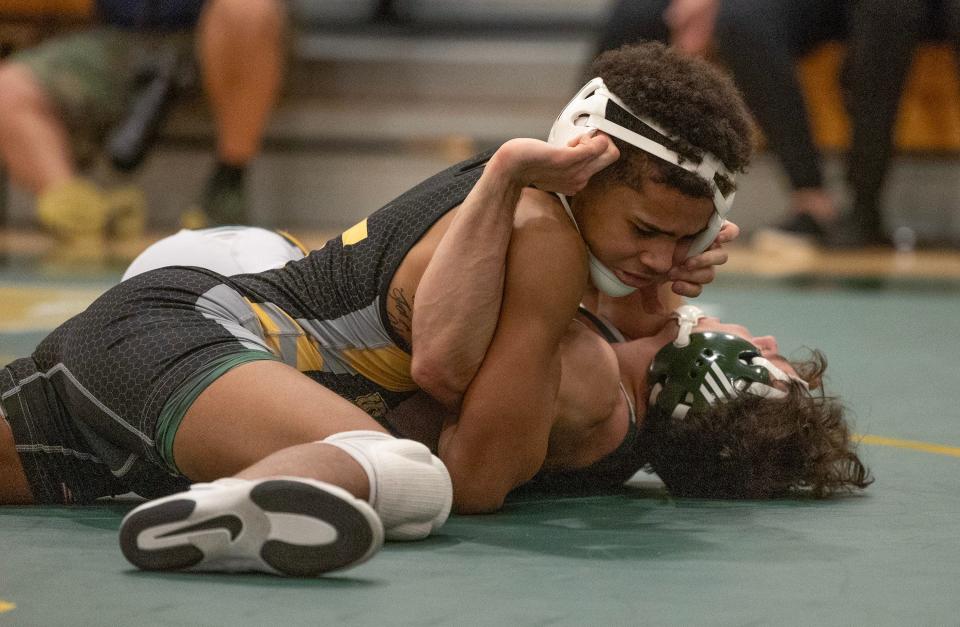 144: Dezmond Lenaghan (SJV) p. Marco Conroy 3:47. St. John Vianney Wrestling defeats Red Bank Catholic 40-34 in Red Bank, NJ on January 3, 2024.