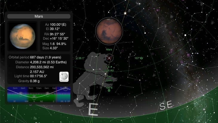 Screenshot of Go Sky Watch app for stargazing