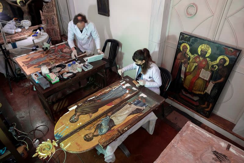 Greek senior restorer and conservator Gavrilakis restores Byzantine Christian icons in Istanbul