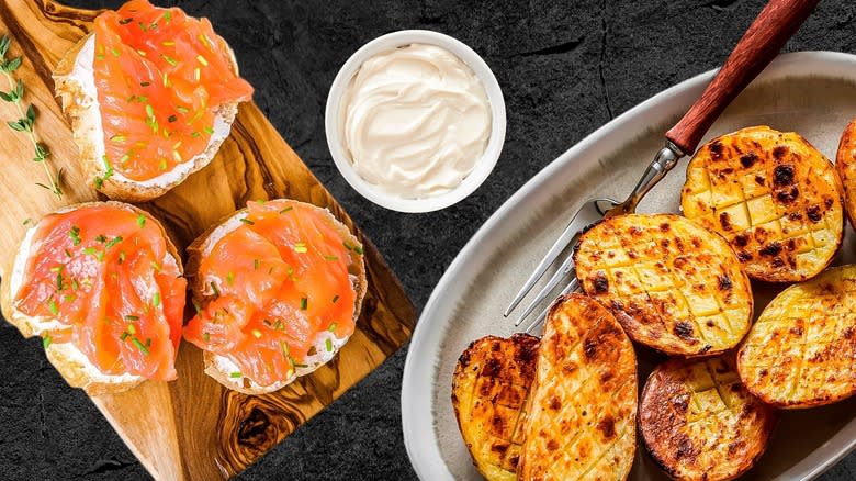 baked potatoes and bagel and lox