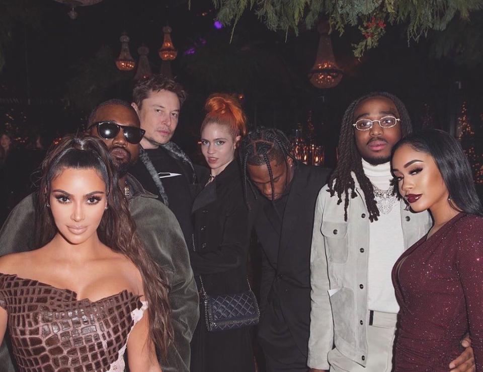 Elon Musk with Travis Scott at the Kardashians' 2019 Christmas party