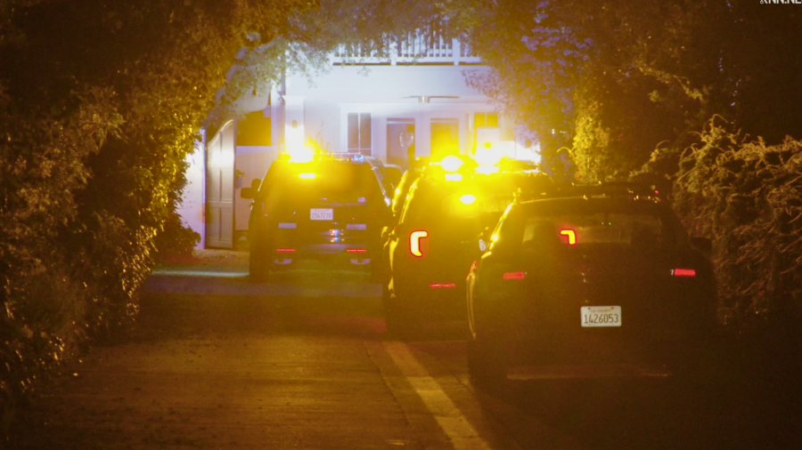 Police investigate a stabbing in Encino on April 29, 2024.