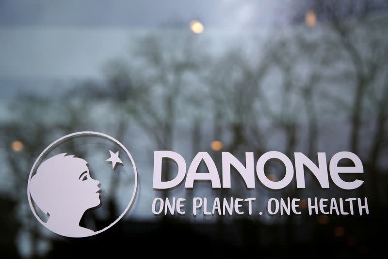 FILE PHOTO: Logo of French food group Danone at the company headquarters in Rueil-Malmaison